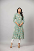 Juniper Women's Green Printed A-Line Kurta | Grocsy