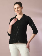 Myshka Women's Black Embellished Cotton Regular Party Tunic | Grocsy