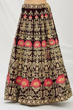 Purple Velvet Semi-Stitched Wedding Bridal Lehenga - Nimaya | Grocsy
