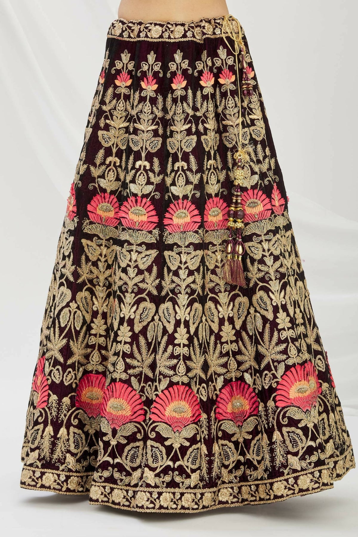 Purple Velvet Semi-Stitched Wedding Bridal Lehenga - Nimaya | Grocsy