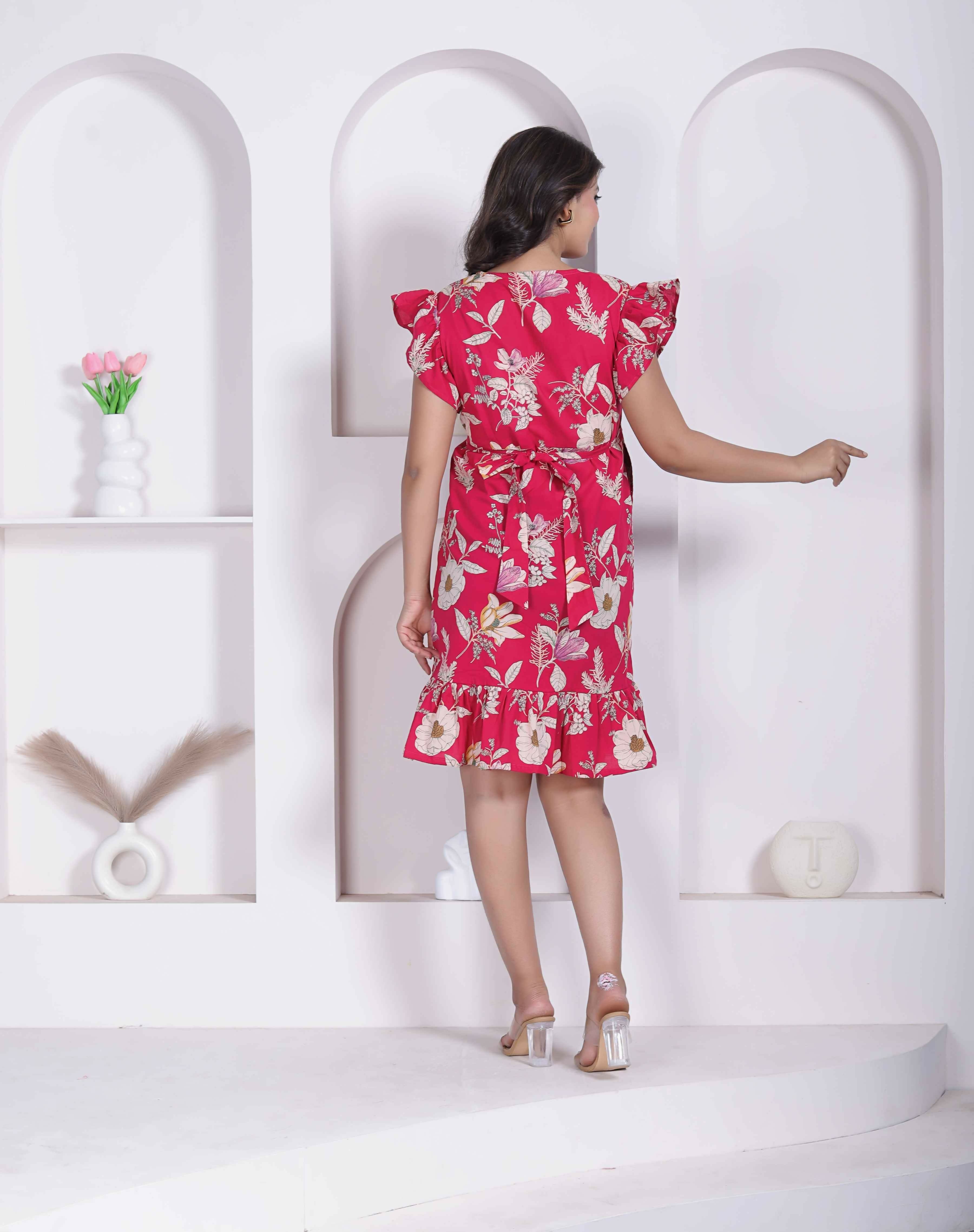 Miravan Women Empire Waist Pink Mini Length Dress | Grocsy