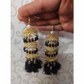MS Fashion India Latkan Gold Color Jhumkas With Black Color Beads And Silk Threads | Grocsy