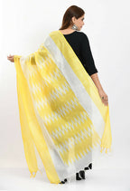 Mominos Fashion Moeza Women's Handloom Cotton Ikkat Yellow Dupatta | Grocsy