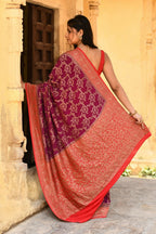 Joban Fashion Hot Pink Crepe Chiffon Pure Handloom Banarasi Silk Saree | Grocsy