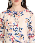 Vamika Cream French Crepe Printed Party Wear/Casual Wear Kurti (K1057 M) | Grocsy