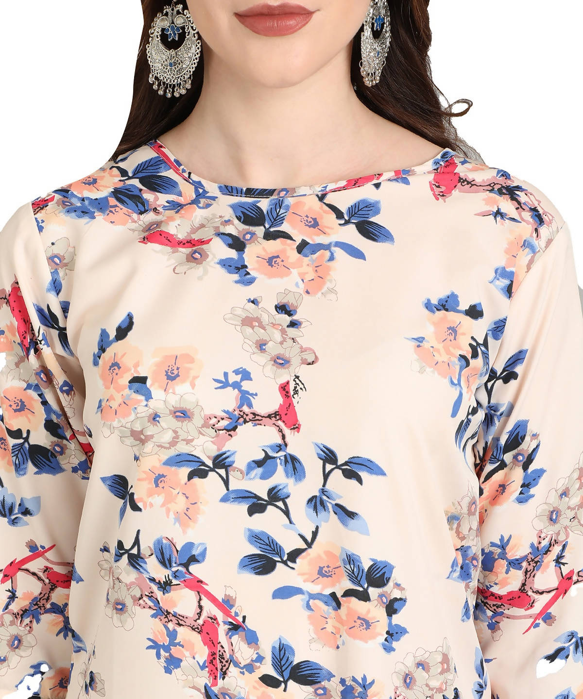 Vamika Cream French Crepe Printed Party Wear/Casual Wear Kurti (K1057 M) | Grocsy