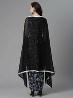 Ahalyaa Women's Black Color Crepe Digital Print Top Skirt With Shrug | Grocsy