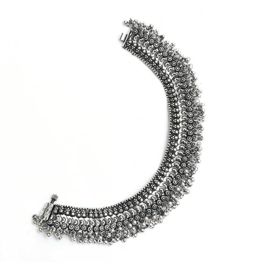 Mominos Fashion Kamal Johar Oxidised Silver Heavy Design Anklets | Grocsy