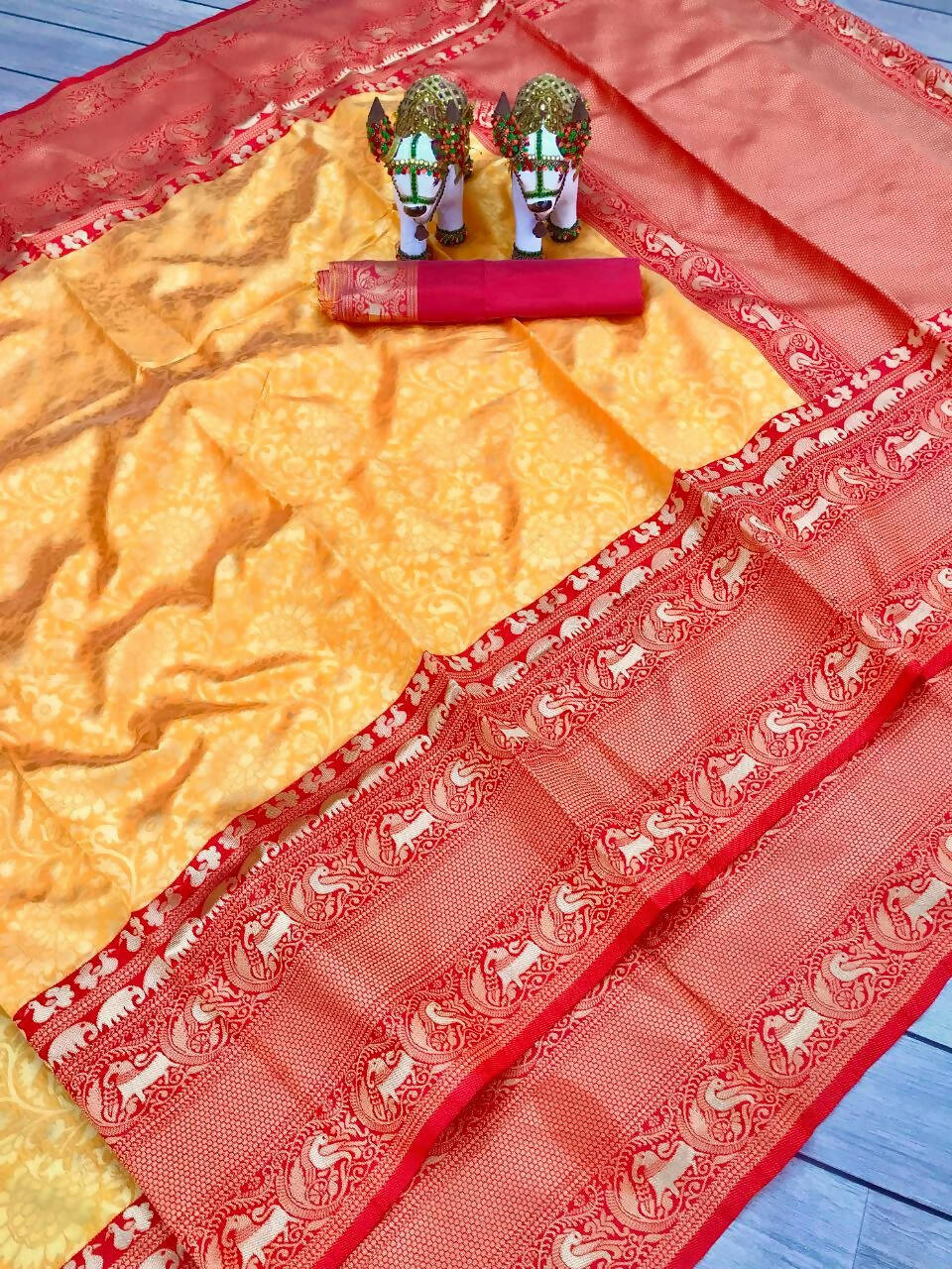 DEIANA'S Beautiful Designer Golden zari Soft Lichi Silk Saree - Yellow | Grocsy