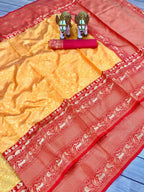 DEIANA'S Beautiful Designer Golden zari Soft Lichi Silk Saree - Yellow | Grocsy