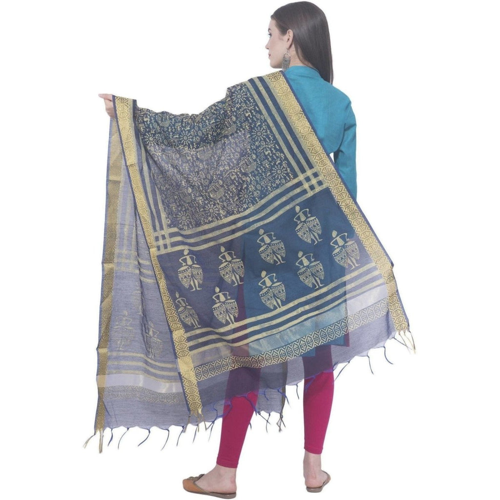 A R Silk Navy Blue Color Chanderi Block Print Chanderi Cotton Dupattas and Chunnis | Grocsy