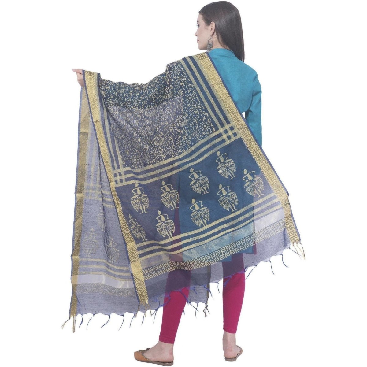 A R Silk Navy Blue Color Chanderi Block Print Chanderi Cotton Dupattas and Chunnis | Grocsy