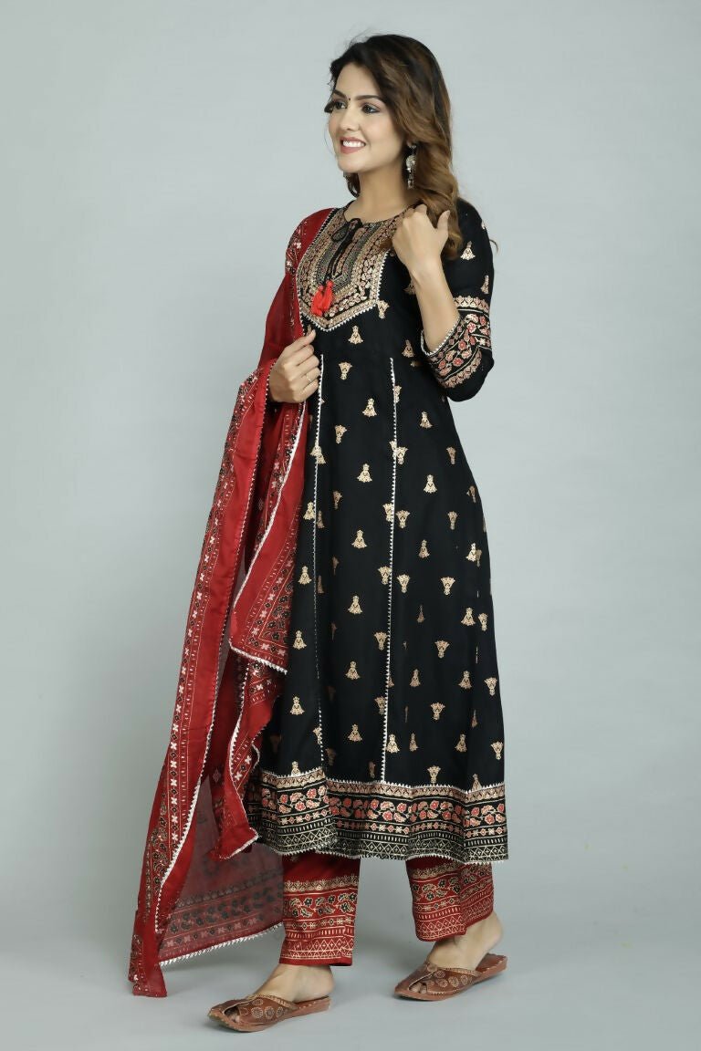 Alvano Alvano Women's Stylish Rayon Anarkali Kurta with Pant and Dupatta Set | Grocsy