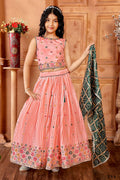 Kids Functional Designer Peach Chinon Fab Lehenga choli - Aaradhna | Grocsy