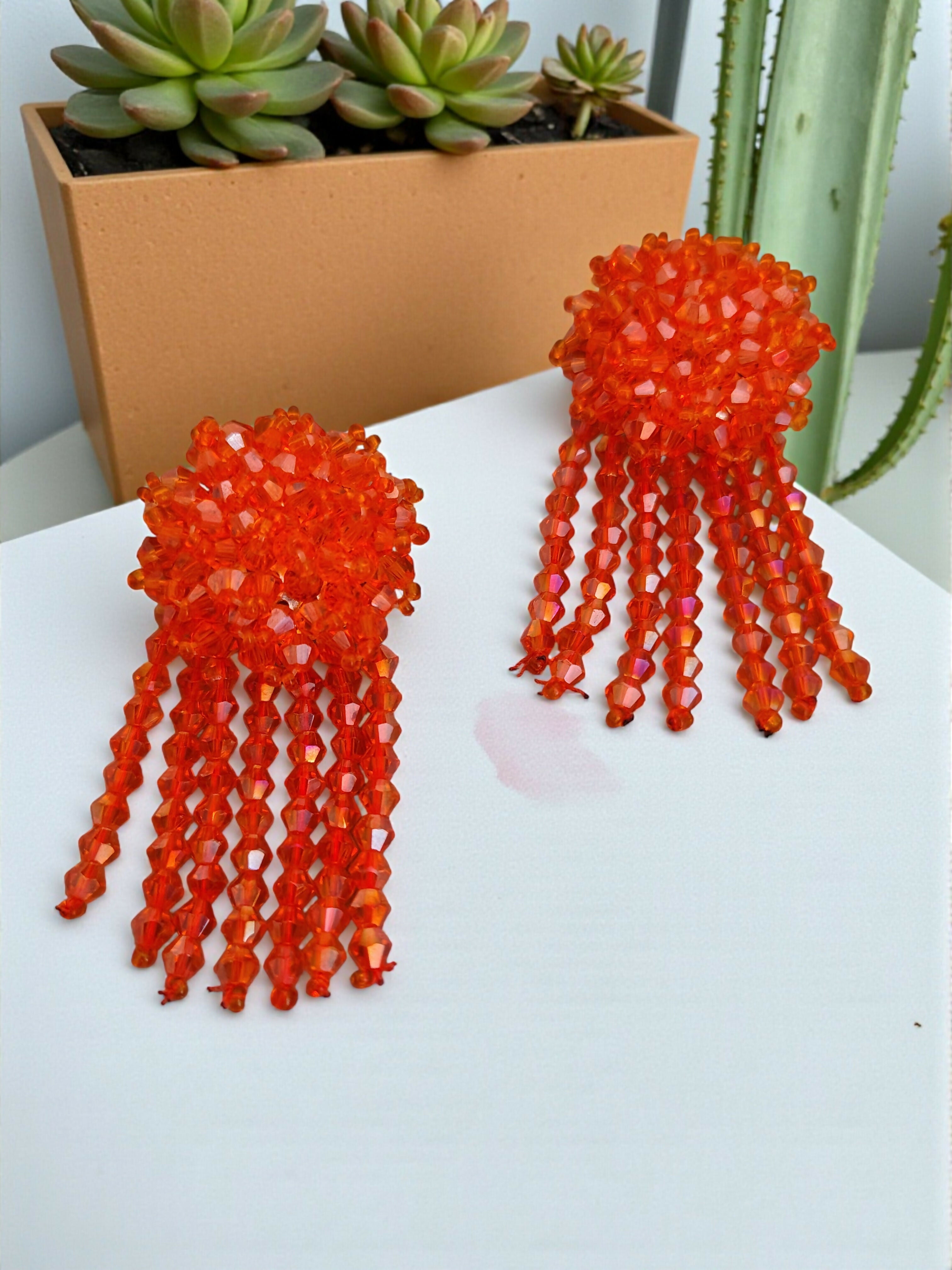 Inhanns Handmade Crystal Water Fall Earrings - Short - Orange | Grocsy