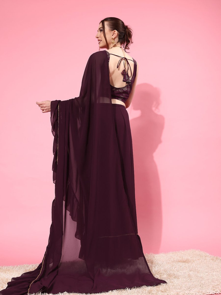 Ahalyaa Ruffled Poly Georgette Saree | Grocsy