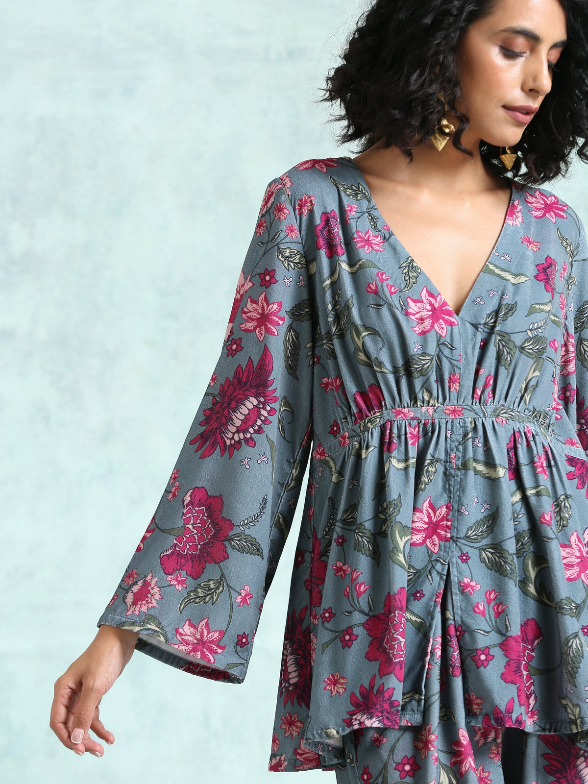 trueBrowns Grey Printed Velvet Co-Ord Set | Grocsy