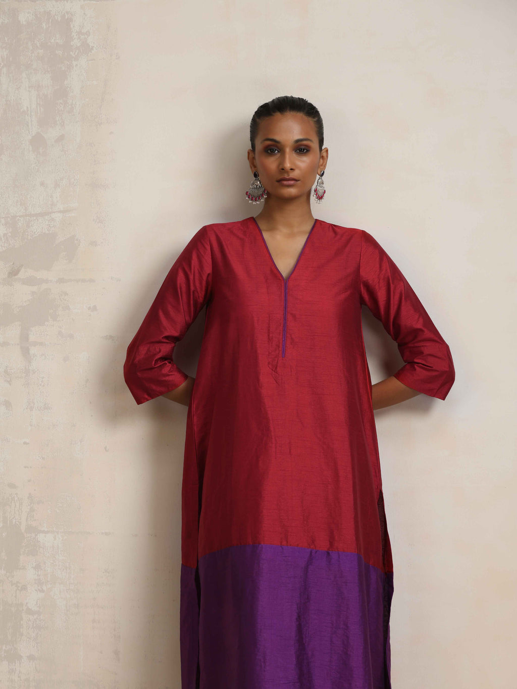 trueBrowns Red Silk Kurta Set | Grocsy