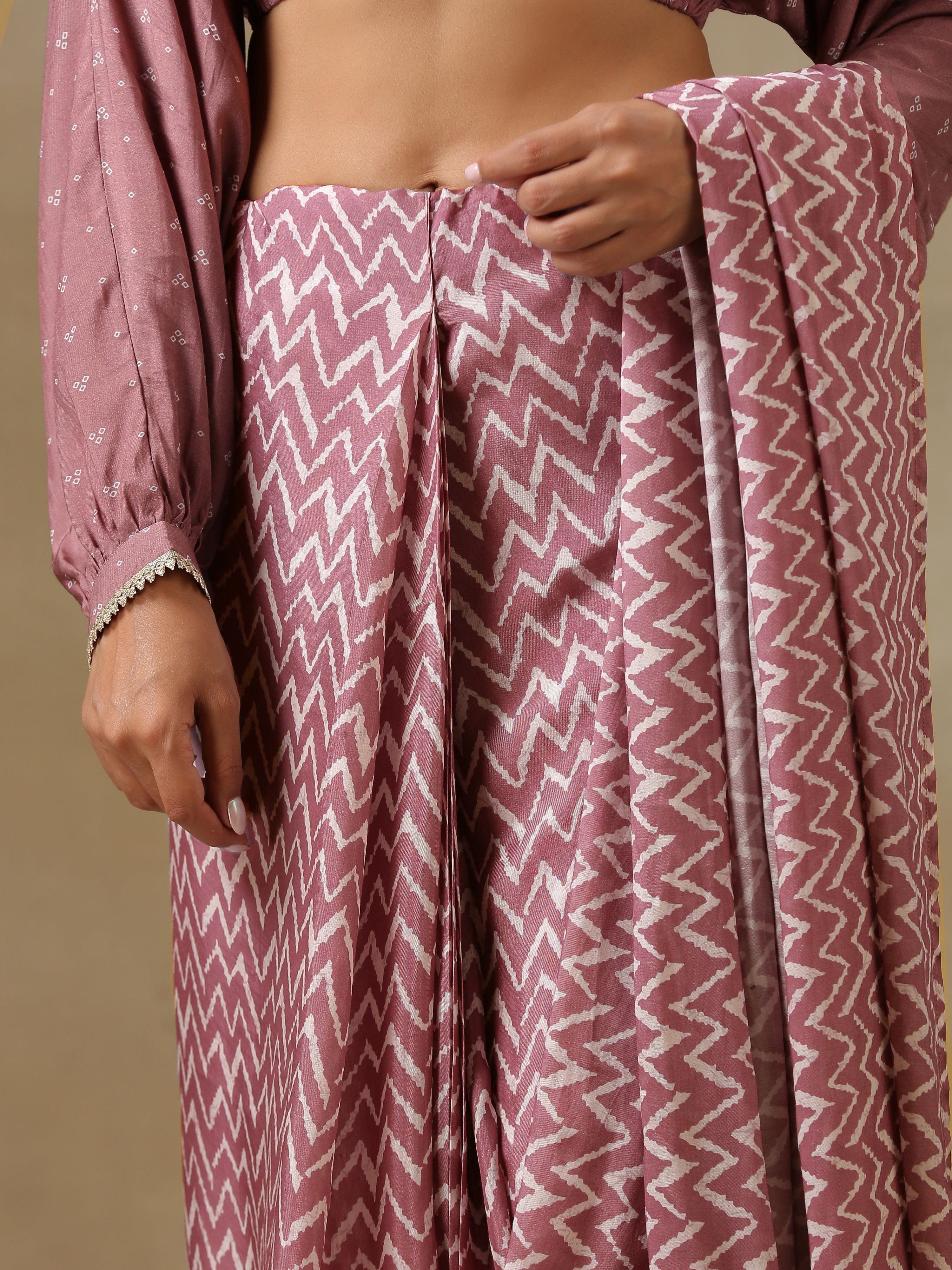 trueBrowns Dark Mauve Bandhani Printed SilkReady to Wear Saree | Grocsy