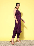 Ahalyaa Women Printed Regular Gotta Patti Kurta with Trousers | Grocsy