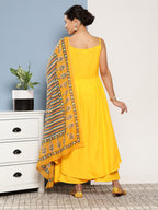 InWeave Women's Yellow Ray Strappy Kurta Set With Yellow Zig Zag Cotton Dupatta | Grocsy