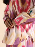 trueBrowns Pink Cotton Ikat Shirt Co-ord Set | Grocsy
