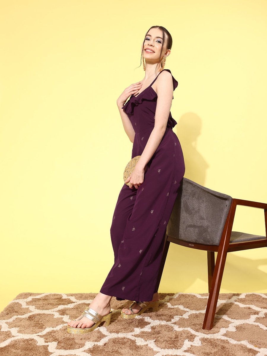 Ahalyaa Printed Basic Jumpsuit with Ruffles | Grocsy