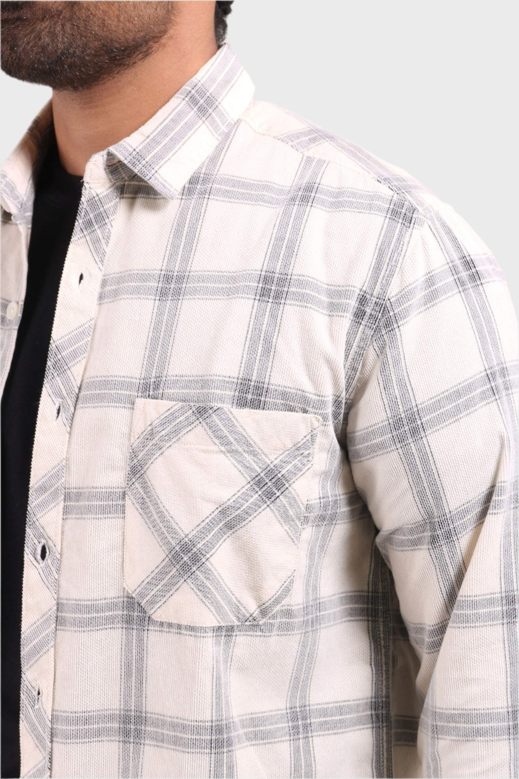 Jonesburg Off White Checks Fine Corduroy Regular Fit Shirt | Grocsy