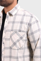 Jonesburg Off White Checks Fine Corduroy Regular Fit Shirt | Grocsy