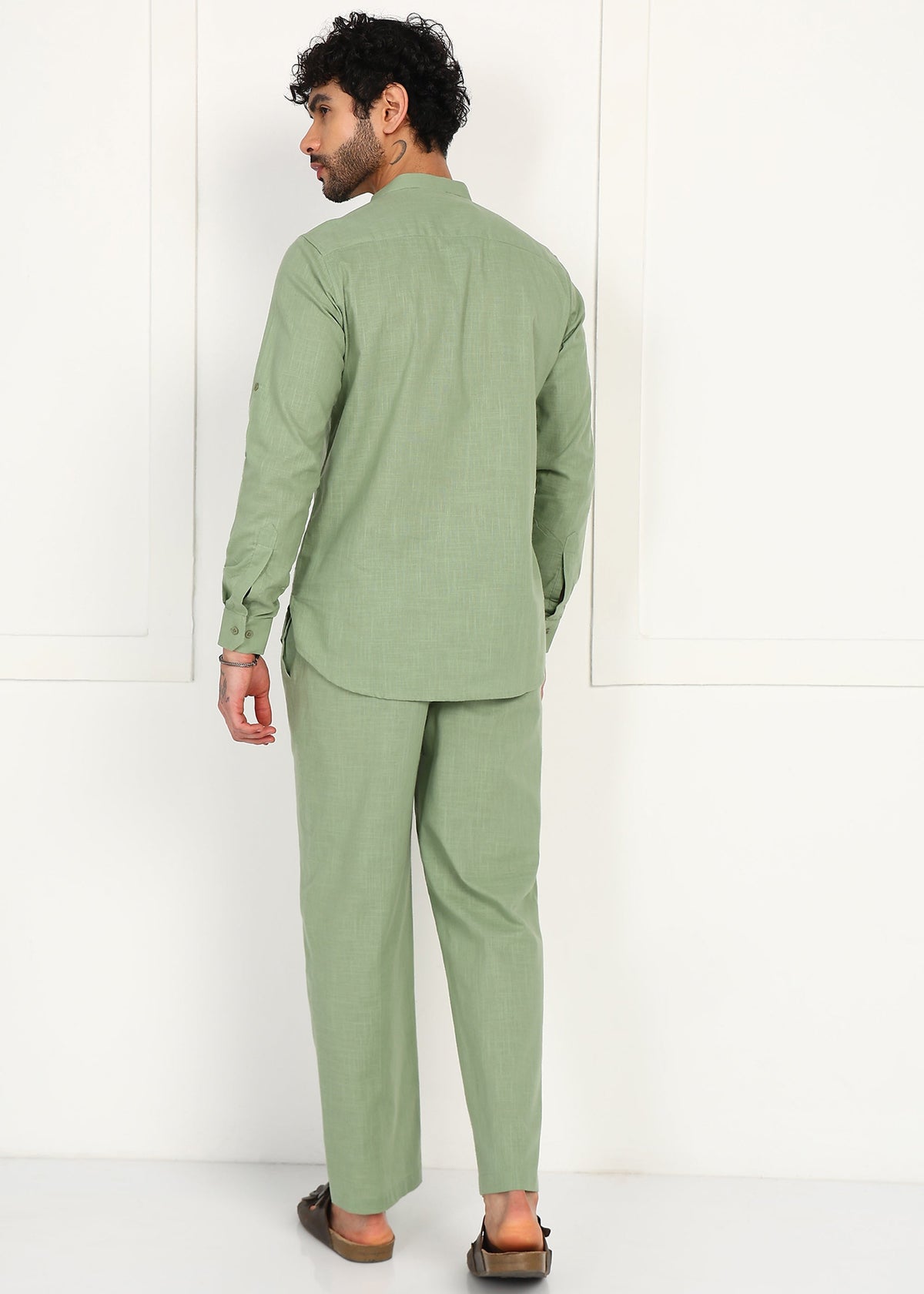 Fabmade Sage Linen Kurta Co-Ord Set | Grocsy