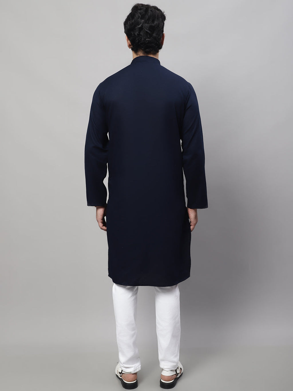 Even Apparels Blue Pure Cotton Kurta With Band Collar | Grocsy