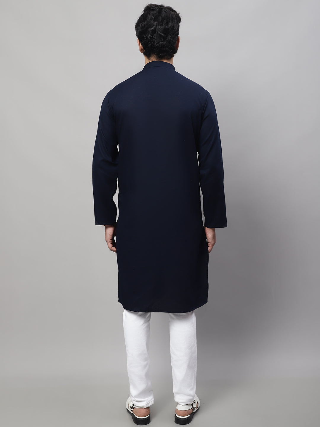 Even Apparels Blue Pure Cotton Kurta With Band Collar | Grocsy