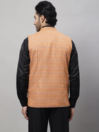 Even Apparels Men's Orange Nehru Jacket With Welt Pockets | Grocsy