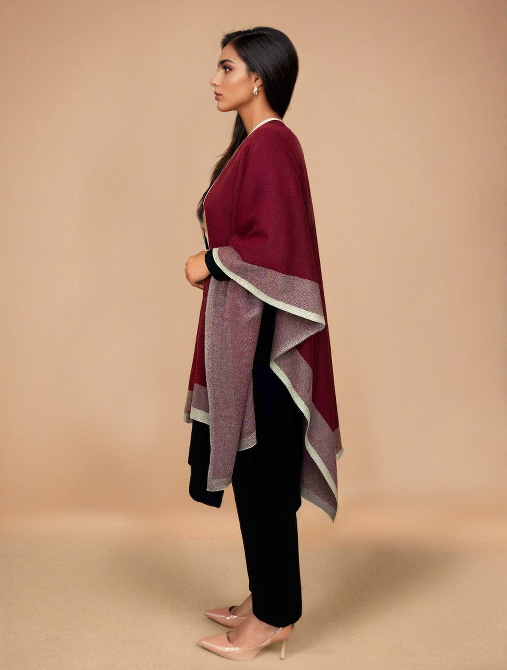 trueBrowns Maroon Woollen Kaftan Cape | Grocsy