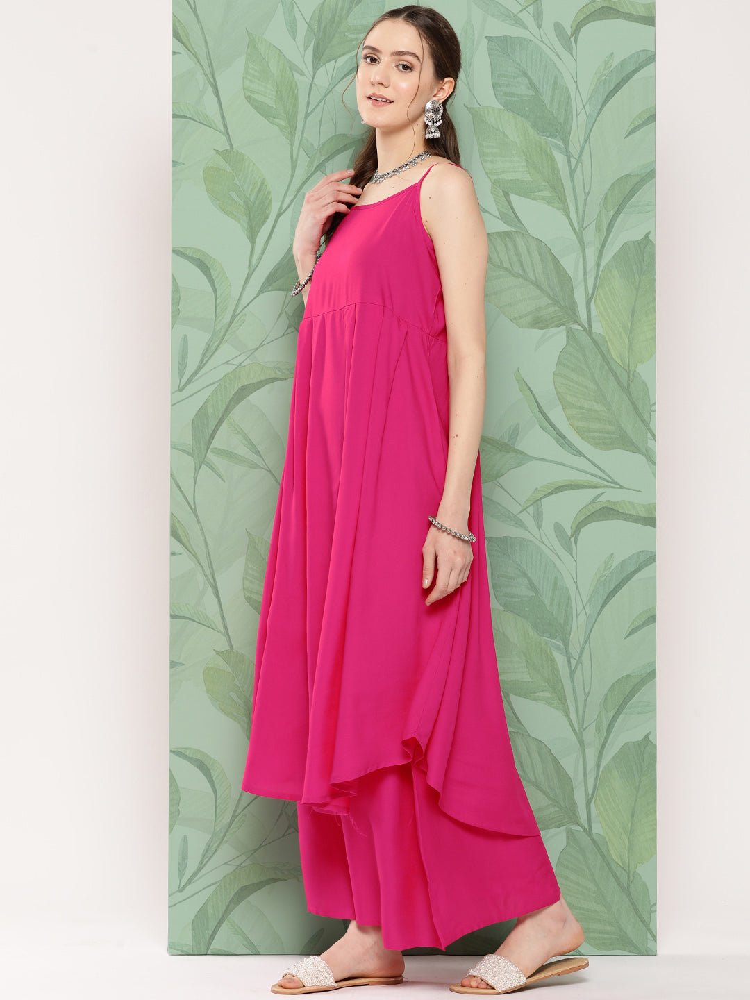 InWeave Women's Fuchsia Strappy Set W Navy Pink Lotus Cr Duptta | Grocsy