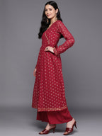 Ahalyaa Women Maroon Floral Empire Kurta with Palazzos | Grocsy