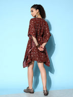 InWeave Women's Burgundy Jaal Print Kaftan Dress | Grocsy