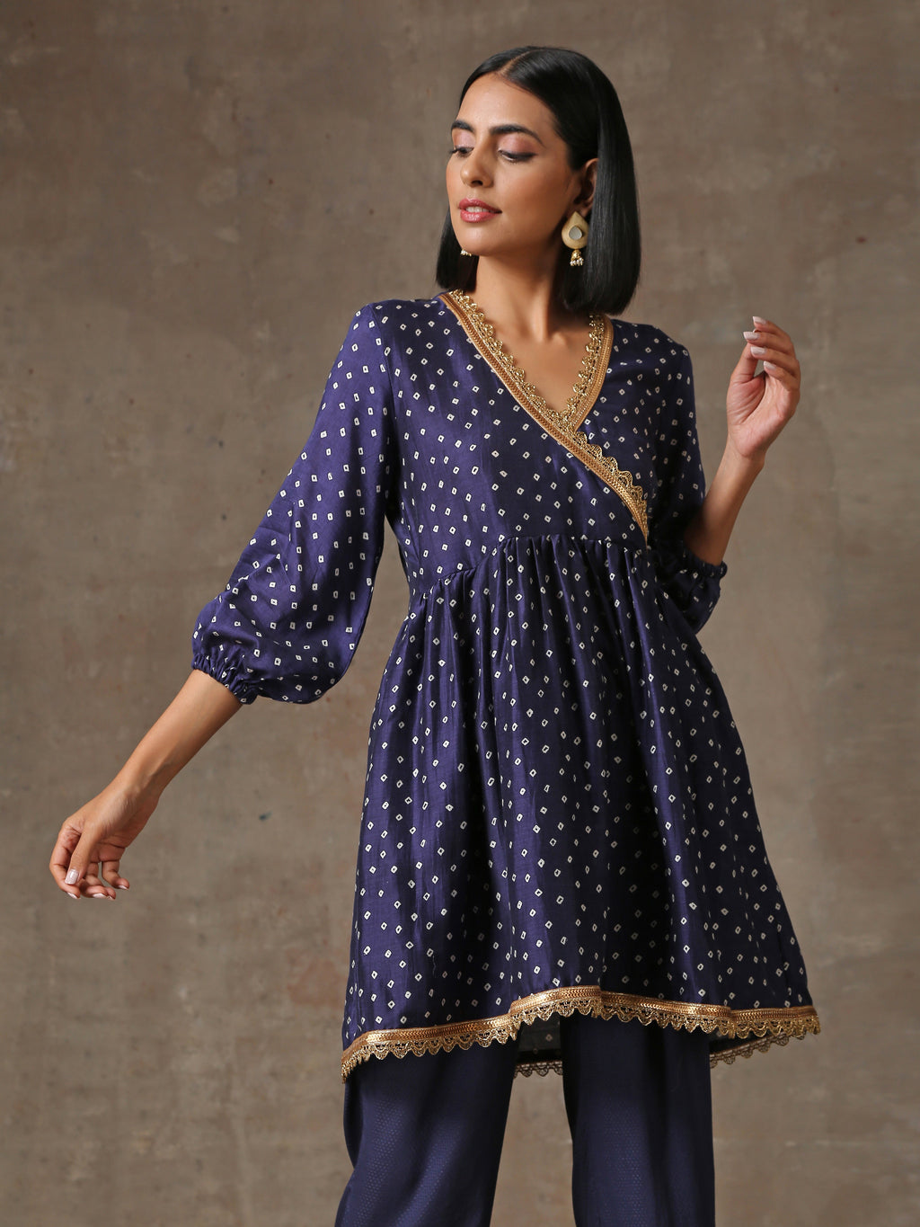 trueBrowns Blue Bandhani Printed Silk Co-Ord Set | Grocsy
