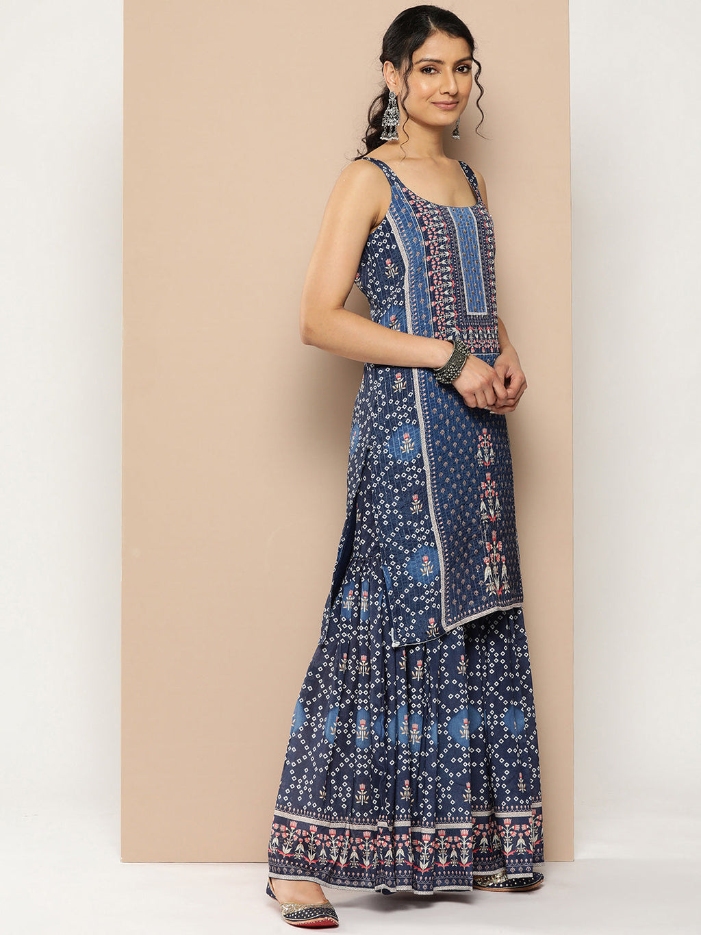 KSUT (House of Varanga) Blue Color Strap Style Digital Printed Kurta With Printed Sharara And Net Dupatta | Grocsy