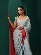 trueBrowns Powder Blue Muslin Silk Ready to Wear Saree | Grocsy