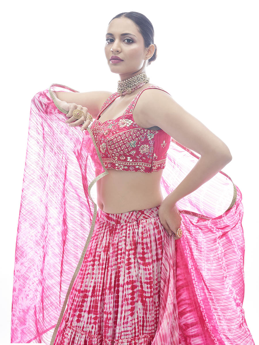 Myra Pink Jaquard Embroidered Designer Lehenga | Grocsy