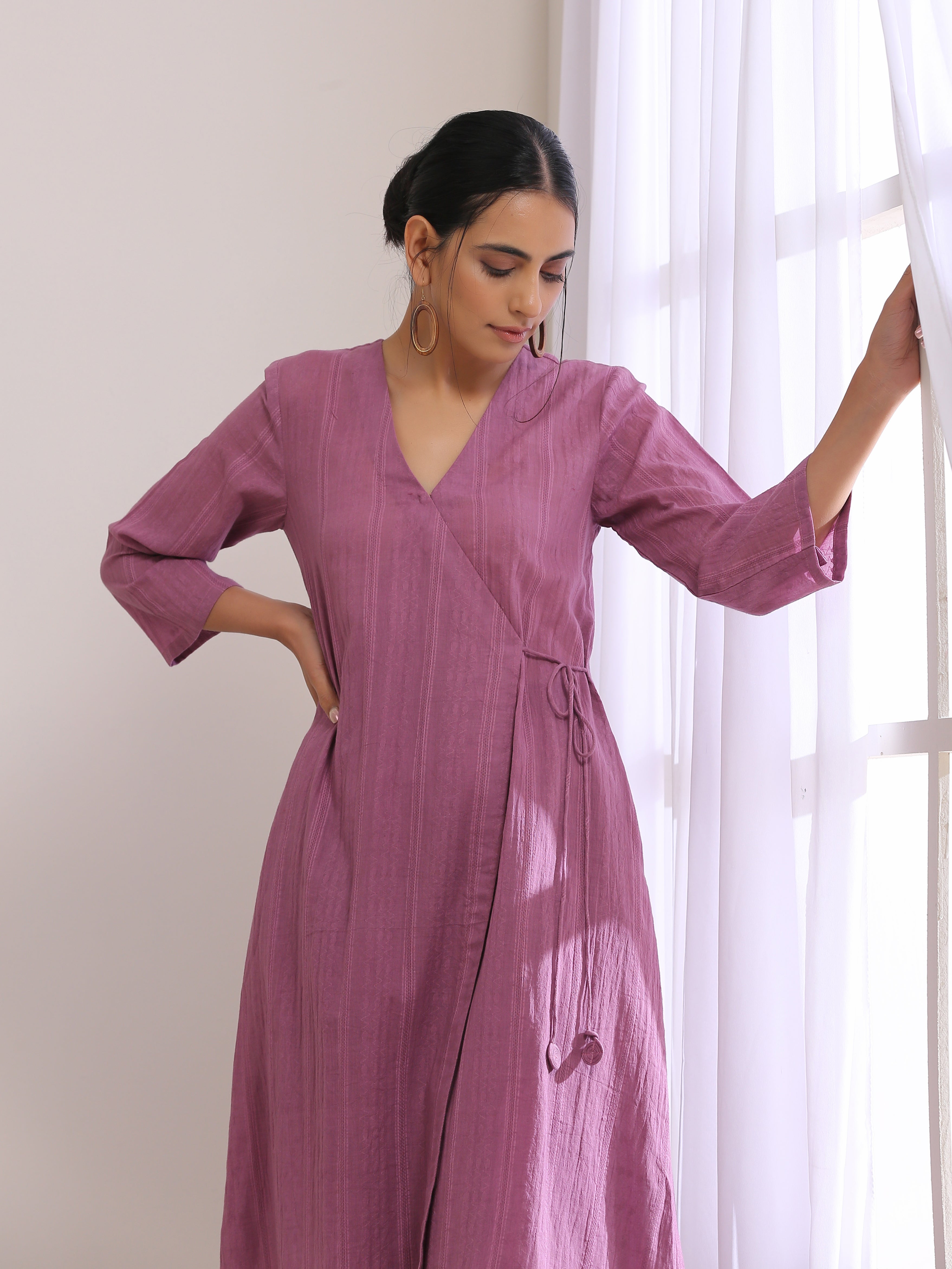trueBrowns Onion Pink Dobby Angrakha Pant Set | Grocsy