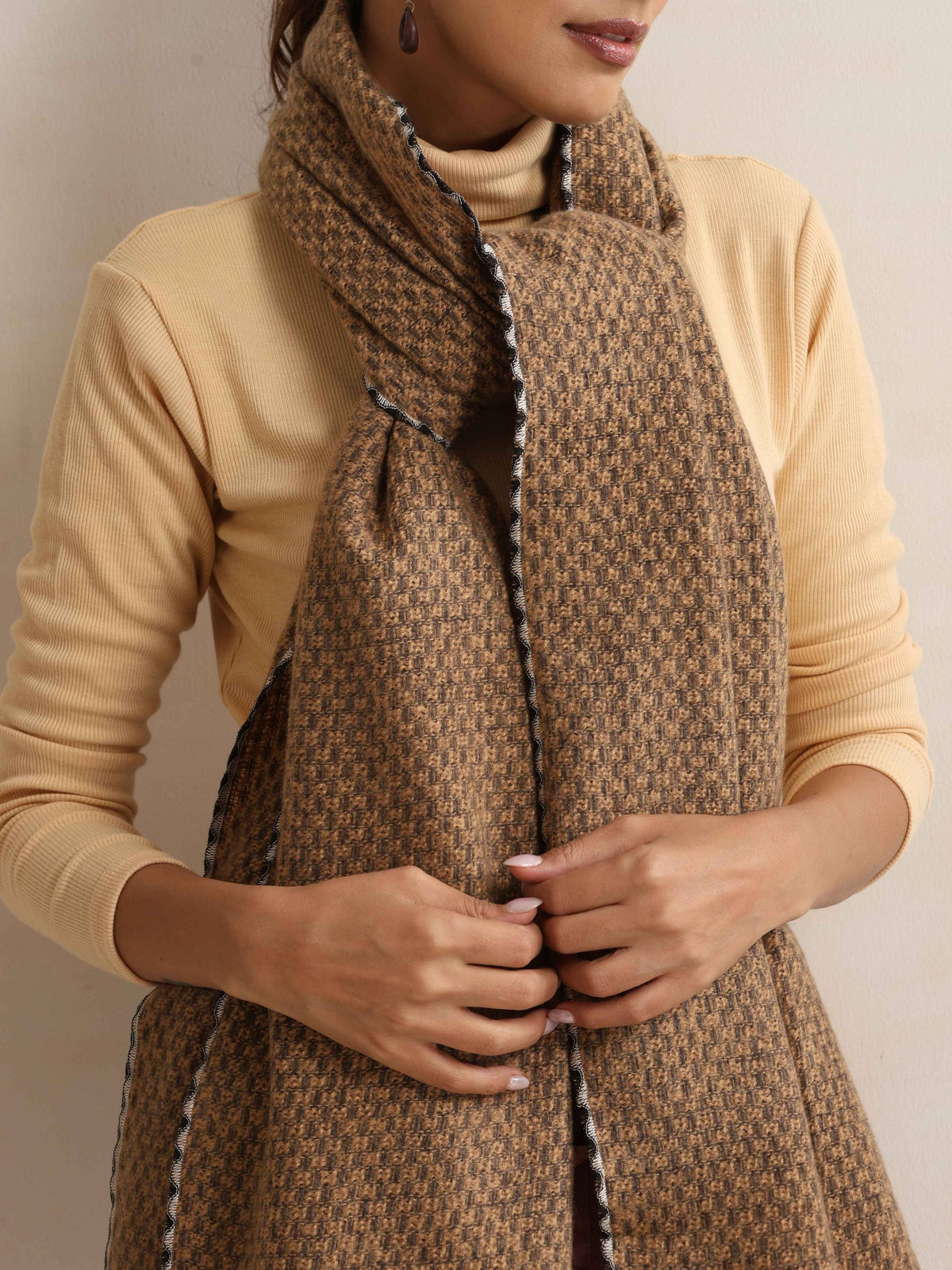 trueBrowns Brown Check Woollen Stole | Grocsy