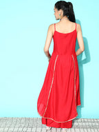 InWeave Women's Red Gota Strappy Kurta Set | Grocsy