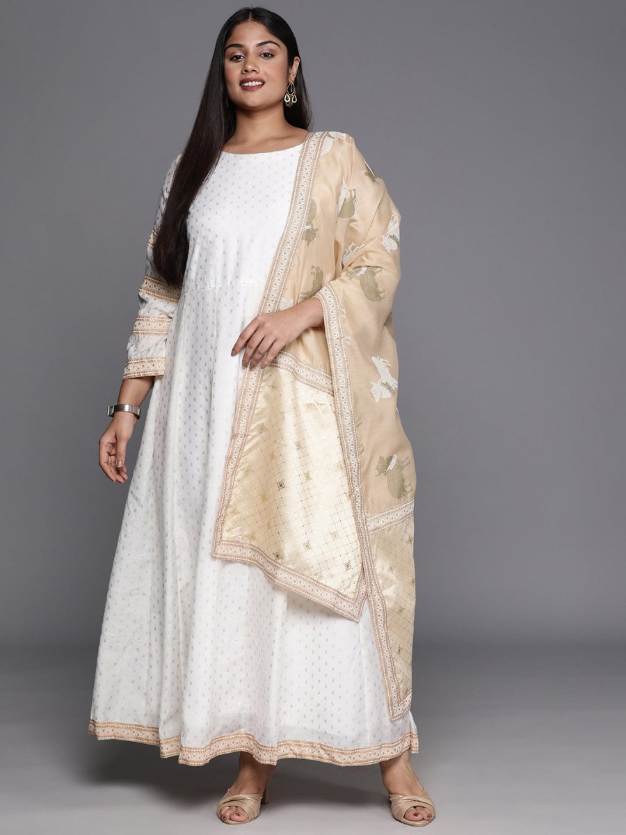 Ahalyaa Plus Size Boat Neck Maxi Ethnic Dress With Dupatta | Grocsy
