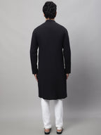 Even Apparels Black Pure Cotton Kurta With Band Collar | Grocsy