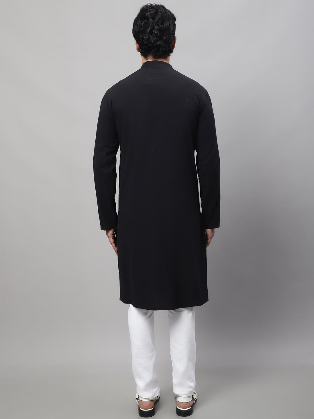 Even Apparels Black Pure Cotton Kurta With Band Collar | Grocsy