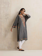 trueBrowns Grey Kashmiri Embroidered Woollen Phiran Kurta | Grocsy