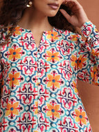 trueBrowns Off White Print Kurta Co-ord Set | Grocsy