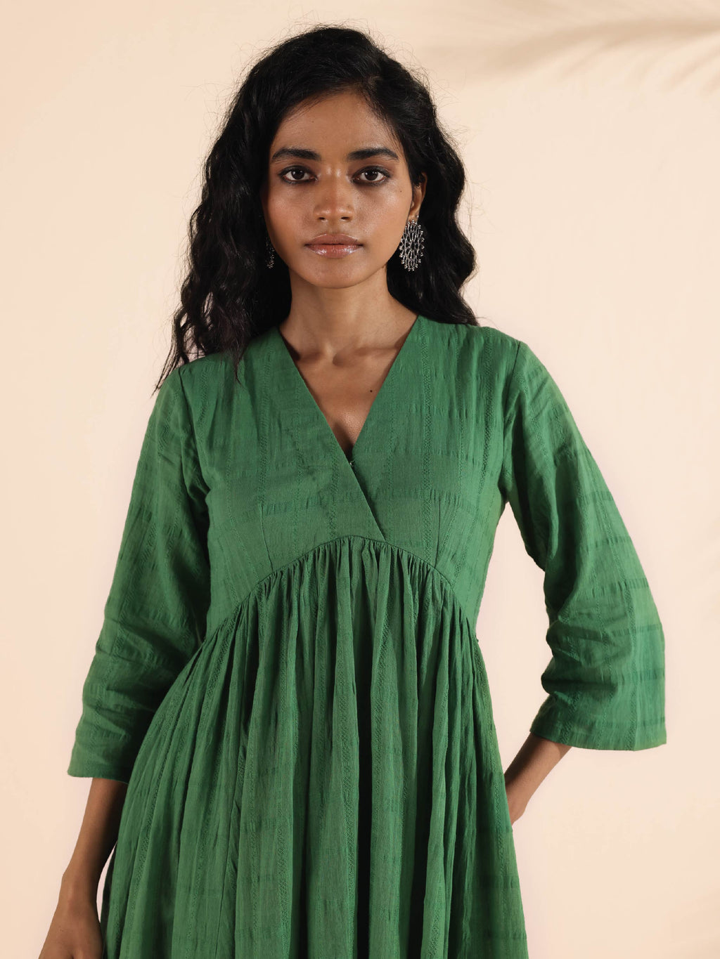 trueBrowns Green Cotton Dobby Flared Kurta Pant Set | Grocsy